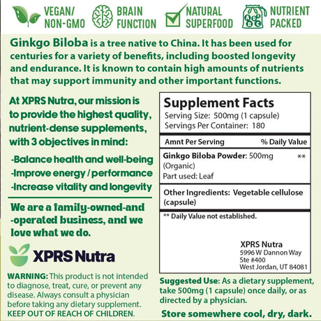 XPRS NUTRA - XPRS Nutra Ginkgo Biloba 180 Capsulas - The Red Vitamin MX - Suplementos Alimenticios - {{ shop.shopifyCountryName }}