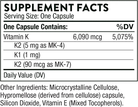 THORNE RESEARCH - THORNE Vitamin K 60 Capsulas - The Red Vitamin MX - Suplementos Alimenticios - {{ shop.shopifyCountryName }}