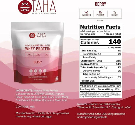 TAHA - Taha New Zealand Grass-Fed Whey Protein Concentrate Powder Berry 907Gr. - The Red Vitamin MX - Suplementos Alimenticios - {{ shop.shopifyCountryName }}