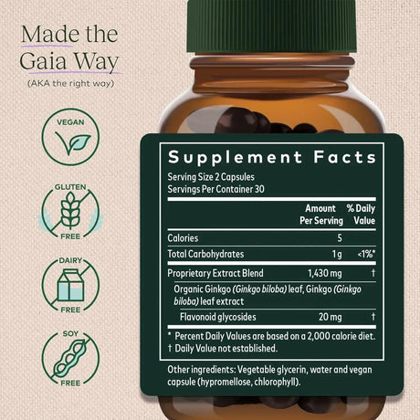 GAIA HERBS - Gaia Herbs Ginkgo Leaf 60 Capsulas - The Red Vitamin MX - Suplementos Alimenticios - {{ shop.shopifyCountryName }}