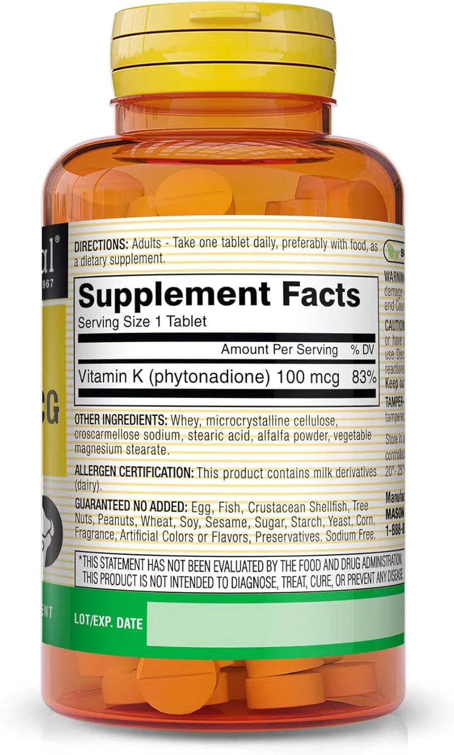 MASON NATURAL - MASON NATURAL Vitamin K 100 mcg 100 Tabletas 3 Pack - The Red Vitamin MX - Suplementos Alimenticios - {{ shop.shopifyCountryName }}