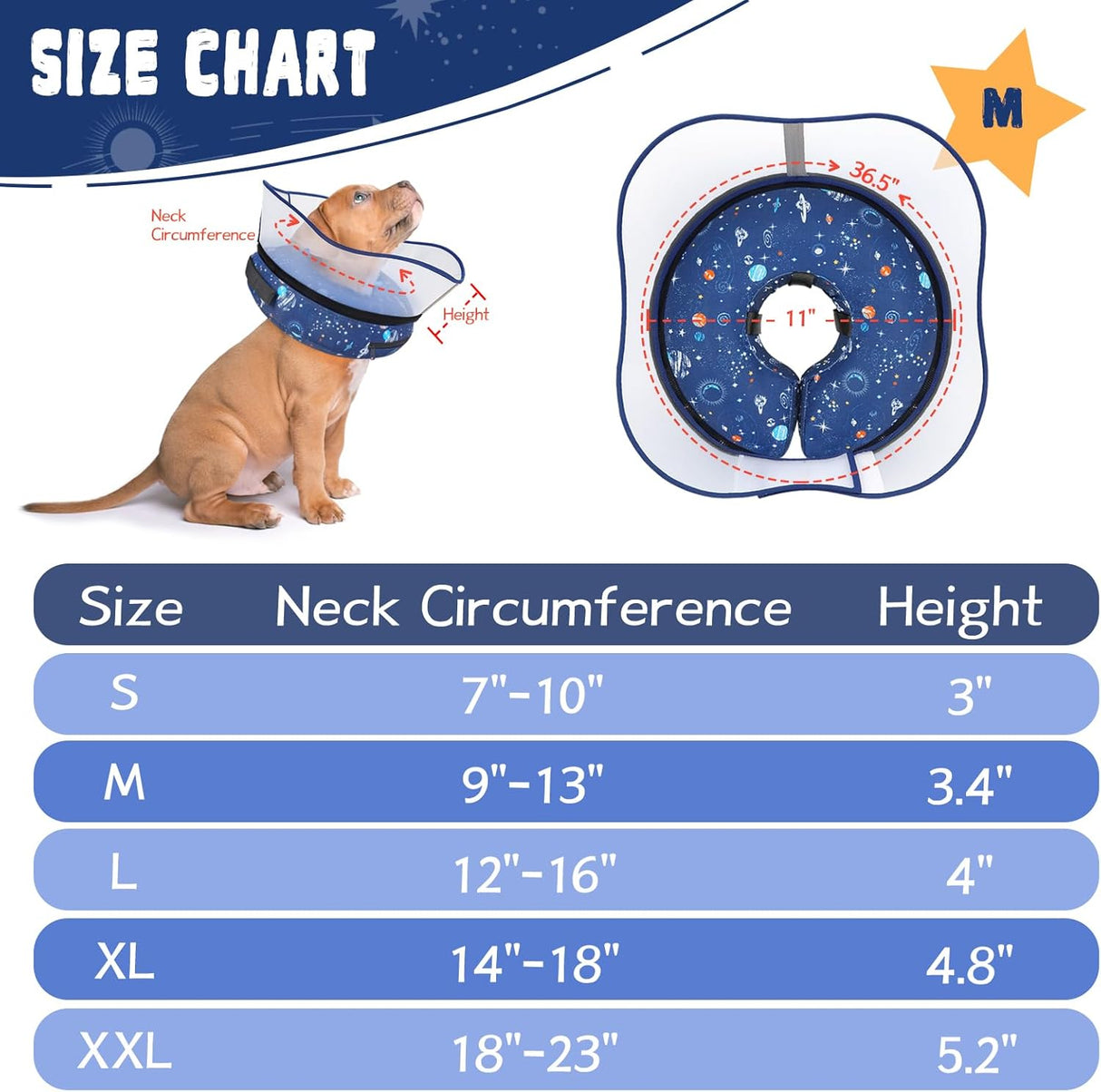 Toptakeit Elevated Inflatable Dog Cone Collar NAVY MEDIUM