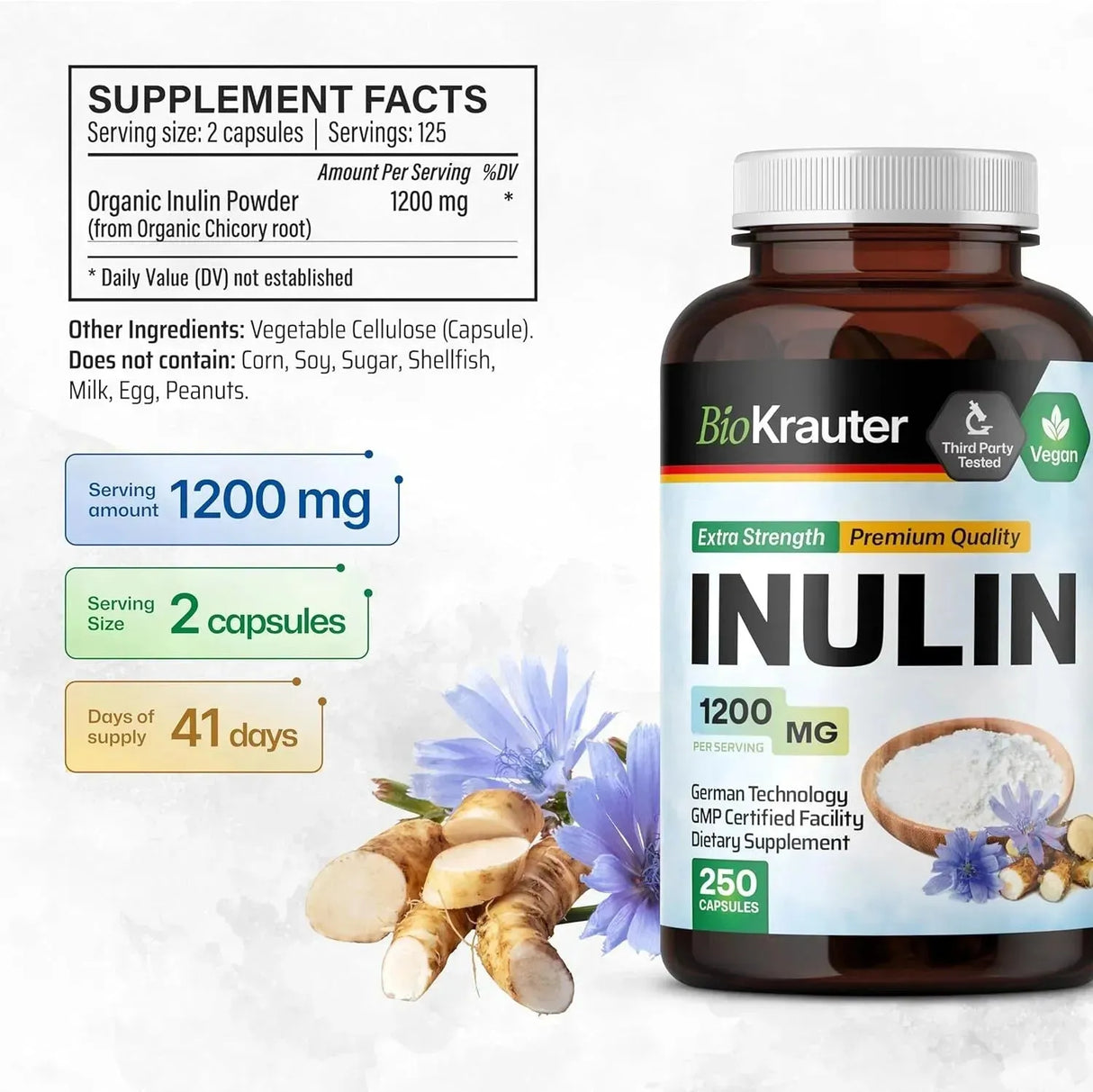 BIOKRAUTER - BIO KRAUTER Inulin Powder 1200Mg. 250 Capsulas - The Red Vitamin MX - Suplementos Alimenticios - {{ shop.shopifyCountryName }}