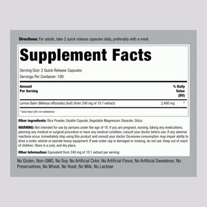 PIPING ROCK - Piping Rock Lemon Balm 2400Mg. 200 Capsulas - The Red Vitamin MX - Suplementos Alimenticios - {{ shop.shopifyCountryName }}