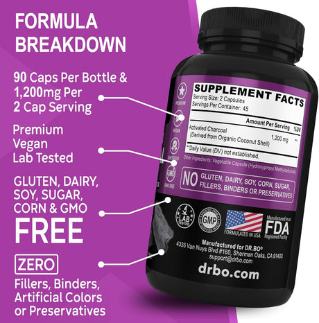 DR. BO Activated Charcoal 1200Mg. 90 Capsulas