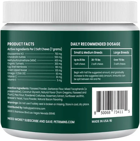 PETRIMINS - PetriMins Advanced Hip & Joint Supplement for Dogs Bacon 90 Masticables - The Red Vitamin MX - Cuidado De Cadera Y Articulaciones Para Perros - {{ shop.shopifyCountryName }}