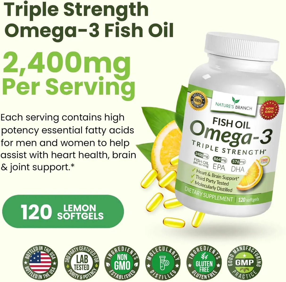 NATURE'S BRANCH - Nature's Branch Best Triple Strength Omega 3 Fish Oil 2400Mg. 120 Capsulas Blandas - The Red Vitamin MX - Suplementos Alimenticios - {{ shop.shopifyCountryName }}