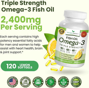 NATURE'S BRANCH - Nature's Branch Best Triple Strength Omega 3 Fish Oil 2400Mg. 120 Capsulas Blandas - The Red Vitamin MX - Suplementos Alimenticios - {{ shop.shopifyCountryName }}