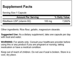 SWANSON - Swanson Vitamin B2 Riboflavin 100Mg. 100 Capsulas - The Red Vitamin MX - Suplementos Alimenticios - {{ shop.shopifyCountryName }}