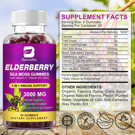 B BEWORTHS - B BEWORTHS Elderberry Gummies & Irish Sea Moss 60 Gomitas 2 Pack - The Red Vitamin MX - Suplementos Alimenticios - {{ shop.shopifyCountryName }}