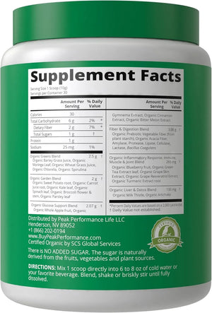 PEAK PERFORMANCE - Peak Performance Unsweetened Organic Greens Superfood Powder 300Gr. - The Red Vitamin MX - Suplementos Alimenticios - {{ shop.shopifyCountryName }}