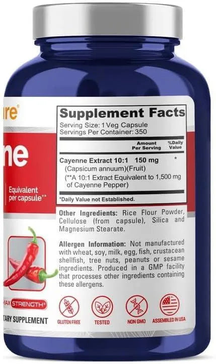 NUSAPURE - NusaPure Cayenne Pepper 1500Mg. 350 Capsulas - The Red Vitamin MX - Suplementos Alimenticios - {{ shop.shopifyCountryName }}