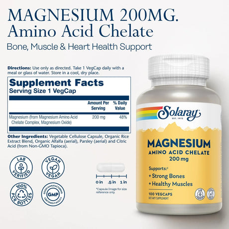 SOLARAY - SOLARAY Magnesium Amino Acid Chelate 200Mg. 100 Capsulas - The Red Vitamin MX - Suplementos Alimenticios - {{ shop.shopifyCountryName }}