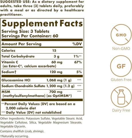 Solgar Extra Strength Glucosamine Chondroitin MSM w/ Ester-C 180 Tabletas