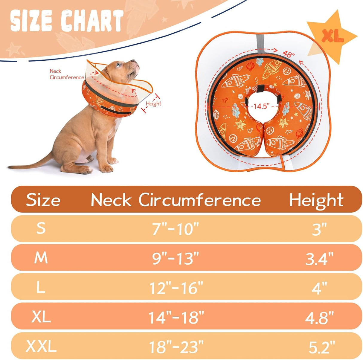 Toptakeit Elevated Inflatable Dog Cone Collar ORANGE XLARGE