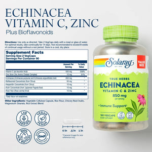 SOLARAY - SOLARAY Echinacea Vitamin C & Zinc 850Mg. 180 Capsulas - The Red Vitamin MX - Suplementos Alimenticios - {{ shop.shopifyCountryName }}