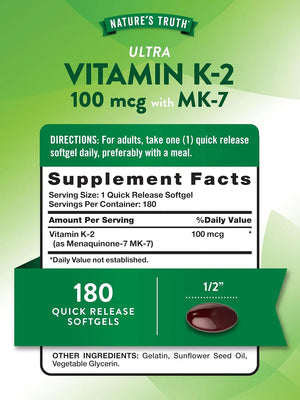 NATURE'S TRUTH - Nature's Truth Vitamin K2 MK-7 180 Capsulas Blandas - The Red Vitamin MX - Suplementos Alimenticios - {{ shop.shopifyCountryName }}