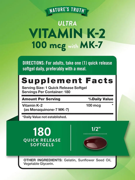 NATURE'S TRUTH - Nature's Truth Vitamin K2 MK-7 180 Capsulas Blandas - The Red Vitamin MX - Suplementos Alimenticios - {{ shop.shopifyCountryName }}