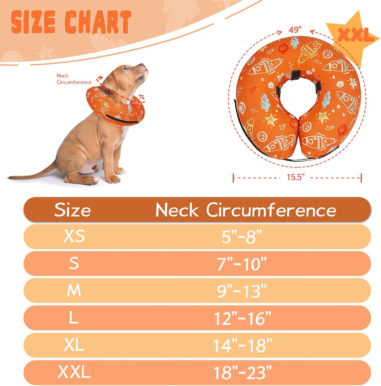 Toptakeit Elevated Inflatable Dog Collar ORANGE XXLARGE
