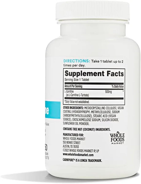 365 - 365 by Whole Foods Market Free-Form L-Carnitine 500Mg. 60 Tabletas - The Red Vitamin MX - Suplementos Alimenticios - {{ shop.shopifyCountryName }}