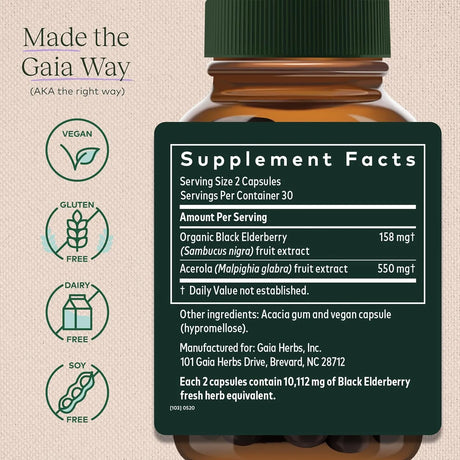 GAIA HERBS - Gaia Herbs Black Elderberry 60 Capsulas - The Red Vitamin MX - Suplementos Alimenticios - {{ shop.shopifyCountryName }}