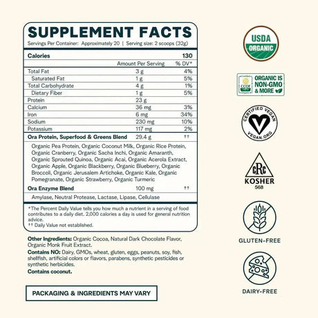 ORA ORGANIC - Ora Organic Vegan Protein Powder Chocolate Flavor 20 Servicios 647Gr. - The Red Vitamin MX - Suplementos Alimenticios - {{ shop.shopifyCountryName }}