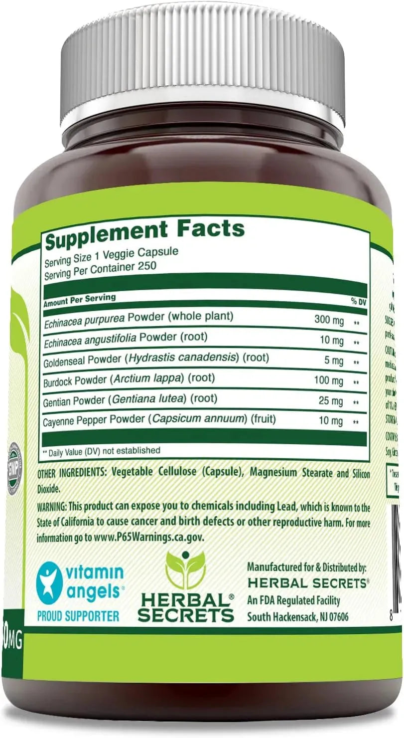 HERBAL SECRETS - Herbal Secrets Echinacea & Goldenseal Root 450Mg. 250 Capsulas - The Red Vitamin MX - Suplementos Alimenticios - {{ shop.shopifyCountryName }}