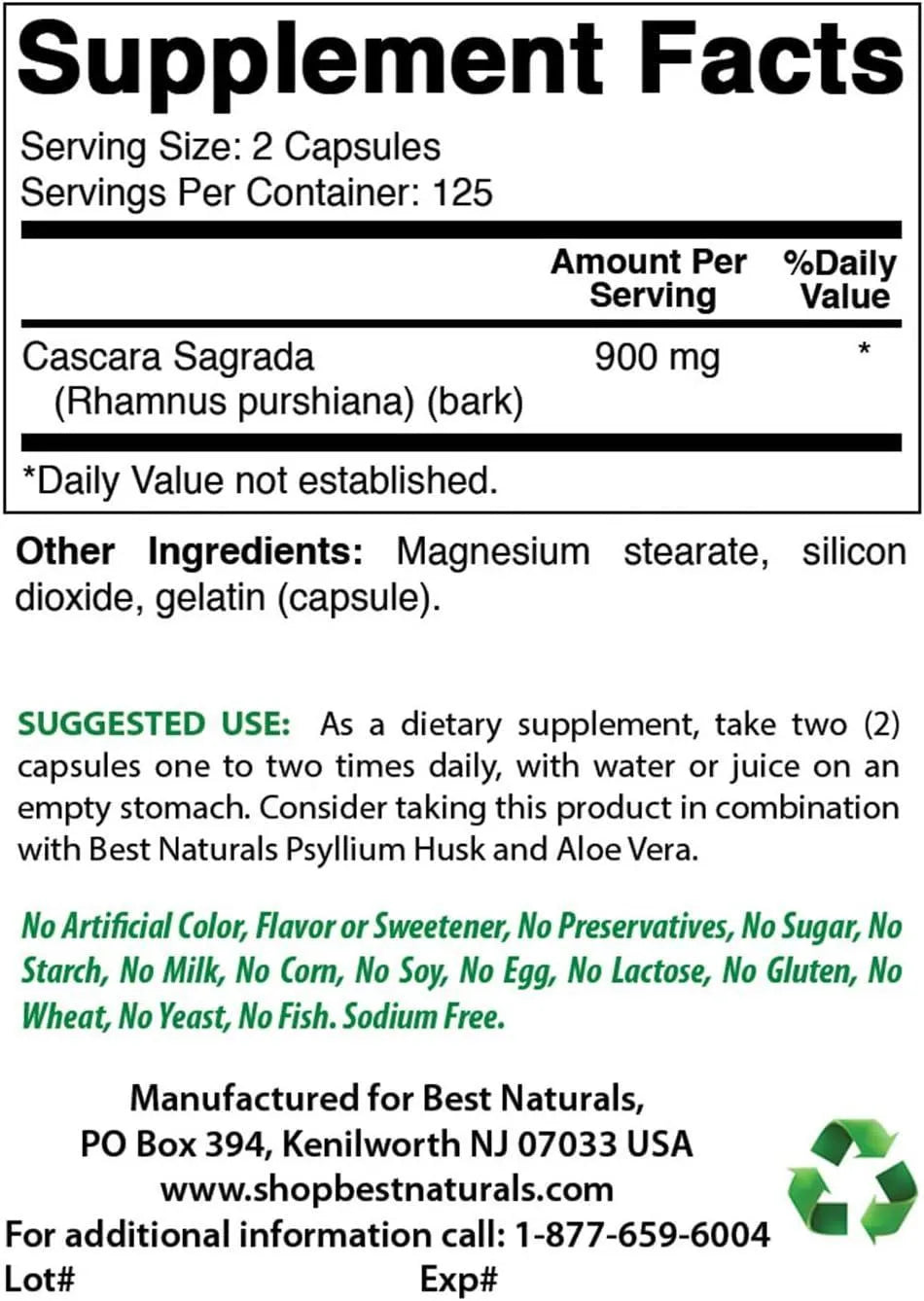 BEST NATURALS - Best Naturals Cascara Sagrada 450Mg. 250 Capsulas 2 Pack - The Red Vitamin MX - Suplementos Alimenticios - {{ shop.shopifyCountryName }}