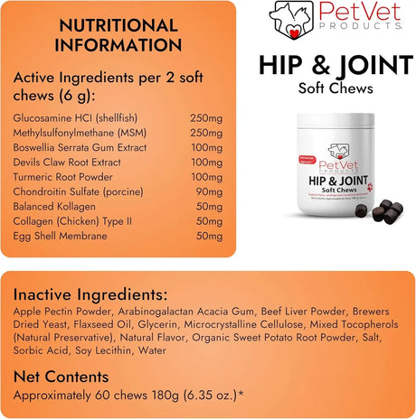 PET VET - Pet Vet Glucosamine Hip & Joint Supplement for Dogs 60 Masticables - The Red Vitamin MX - Cuidado De Cadera Y Articulaciones Para Perros - {{ shop.shopifyCountryName }}