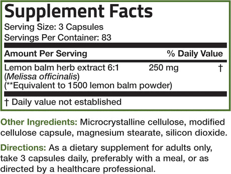 BRONSON - Bronson Melissa Lemon Balm Extra Strength 250 Capsulas - The Red Vitamin MX - Suplementos Alimenticios - {{ shop.shopifyCountryName }}