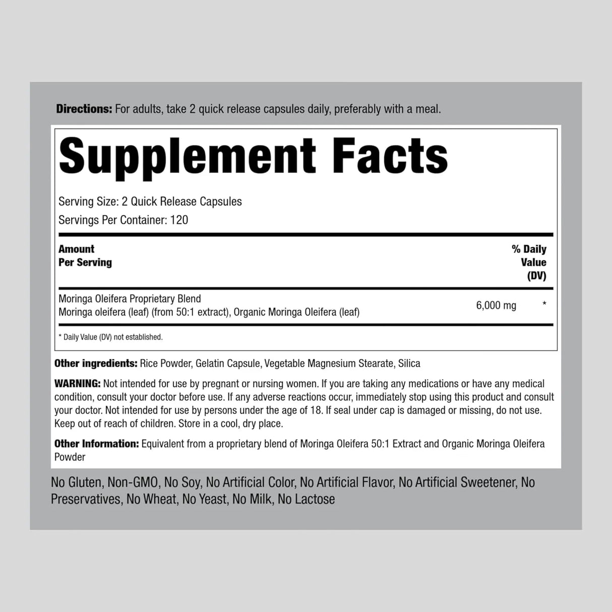 PIPING ROCK - Piping Rock Moringa Oleifera 6,000Mg. 240 Capsulas - The Red Vitamin MX - Suplementos Alimenticios - {{ shop.shopifyCountryName }}