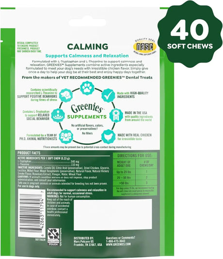 GREENIES - Greenies Supplements Calming Chews for Dogs Chicken Flavor 40 Masticables - The Red Vitamin MX - Relajantes Para Perros - {{ shop.shopifyCountryName }}