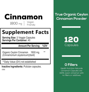 HEALTH NUTRITION NATURALS - Health Nutrition Naturals Pure Cinnamon 1800Mg. 120 Capsulas - The Red Vitamin MX - Suplementos Alimenticios - {{ shop.shopifyCountryName }}