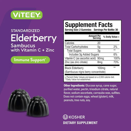 VITEEY - Viteey Sambucus Elderberry Gummies 60 Gomitas 2 Pack - The Red Vitamin MX - Suplementos Alimenticios - {{ shop.shopifyCountryName }}