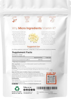 MICRO INGREDIENTS - Micro Ingredients Vitamin K2 MK-7 200mcg 300 Capsulas Blandas - The Red Vitamin MX - Suplementos Alimenticios - {{ shop.shopifyCountryName }}
