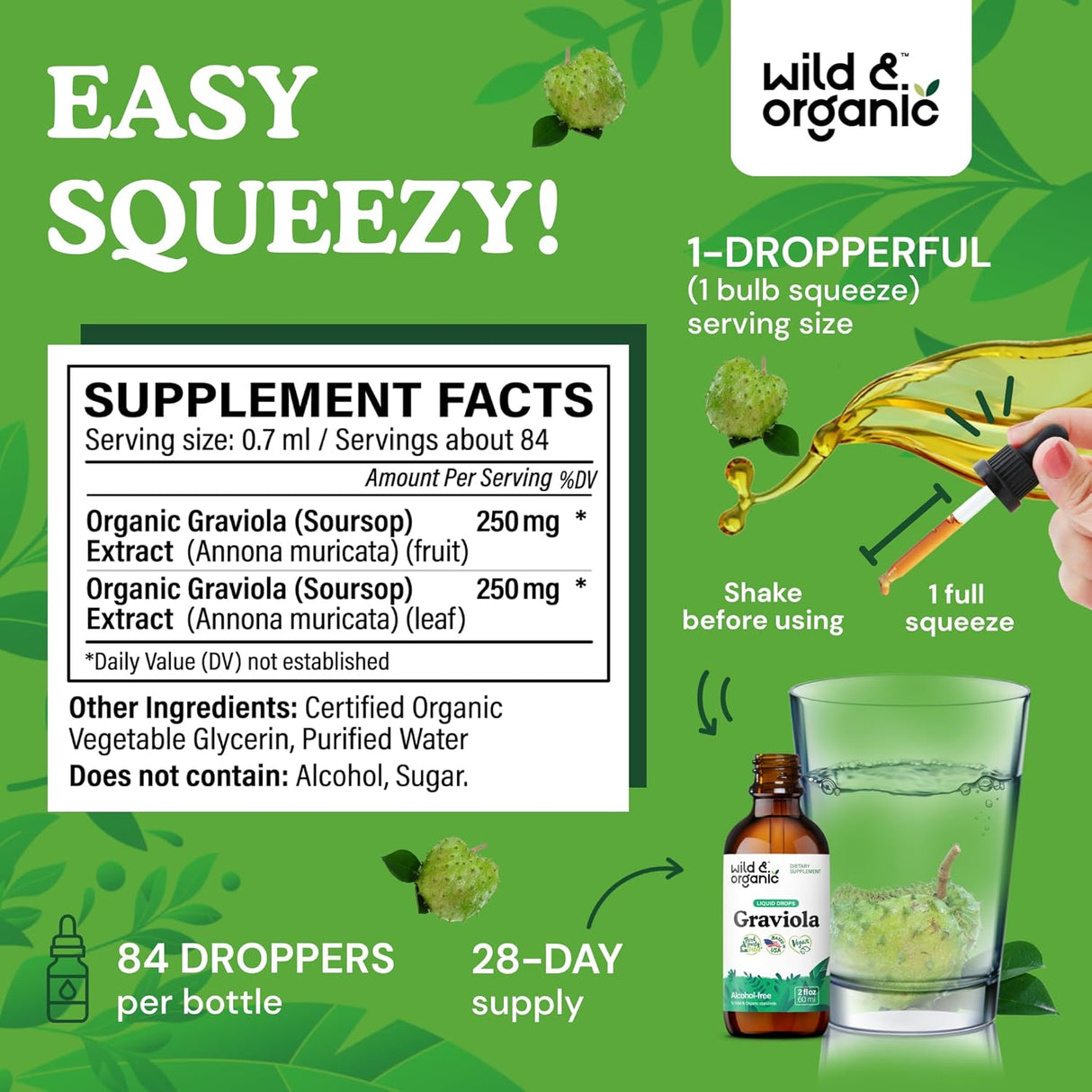 Wild & Organic Soursop Graviola Liquid Drops 2 Fl.Oz.