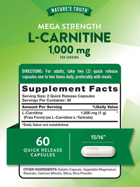 NATURE'S TRUTH - Nature's Truth L-Carnitine 1000Mg. 60 Capsulas - The Red Vitamin MX - Suplementos Alimenticios - {{ shop.shopifyCountryName }}