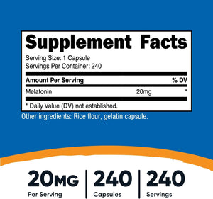 NUTRICOST - Nutricost Melatonin 20Mg. 240 Capsulas - The Red Vitamin MX - Suplementos Alimenticios - {{ shop.shopifyCountryName }}