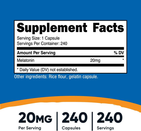 NUTRICOST - Nutricost Melatonin 20Mg. 240 Capsulas - The Red Vitamin MX - Suplementos Alimenticios - {{ shop.shopifyCountryName }}