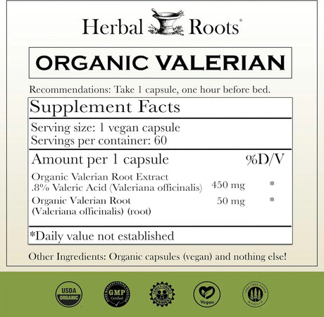 HERBAL ROOTS - Herbal Roots Pure Organic Valerian Root 900Mg. 60 Capsulas - The Red Vitamin MX - Suplementos Alimenticios - {{ shop.shopifyCountryName }}