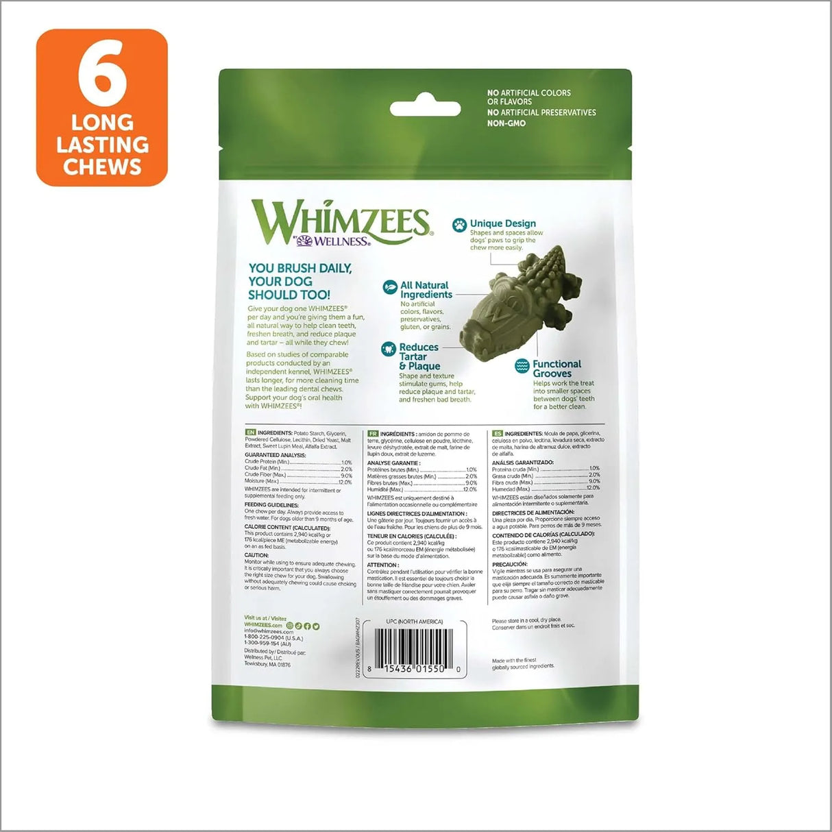 WELLNESS WHIMZEES - Whimzees Wellness Alligator Dog Dental Treats Large Size 6 Piezas - The Red Vitamin MX - Cuidado Dental Para Perros - {{ shop.shopifyCountryName }}