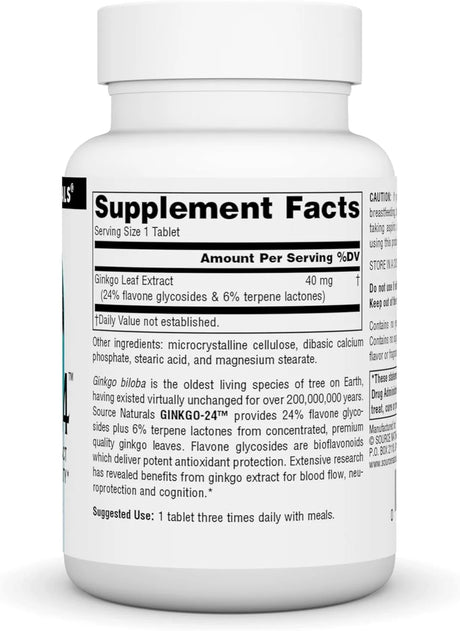 SOURCE NATURALS - Source Naturals Ginkgo-24 40Mg. 120 Tabletas - The Red Vitamin MX - Suplementos Alimenticios - {{ shop.shopifyCountryName }}