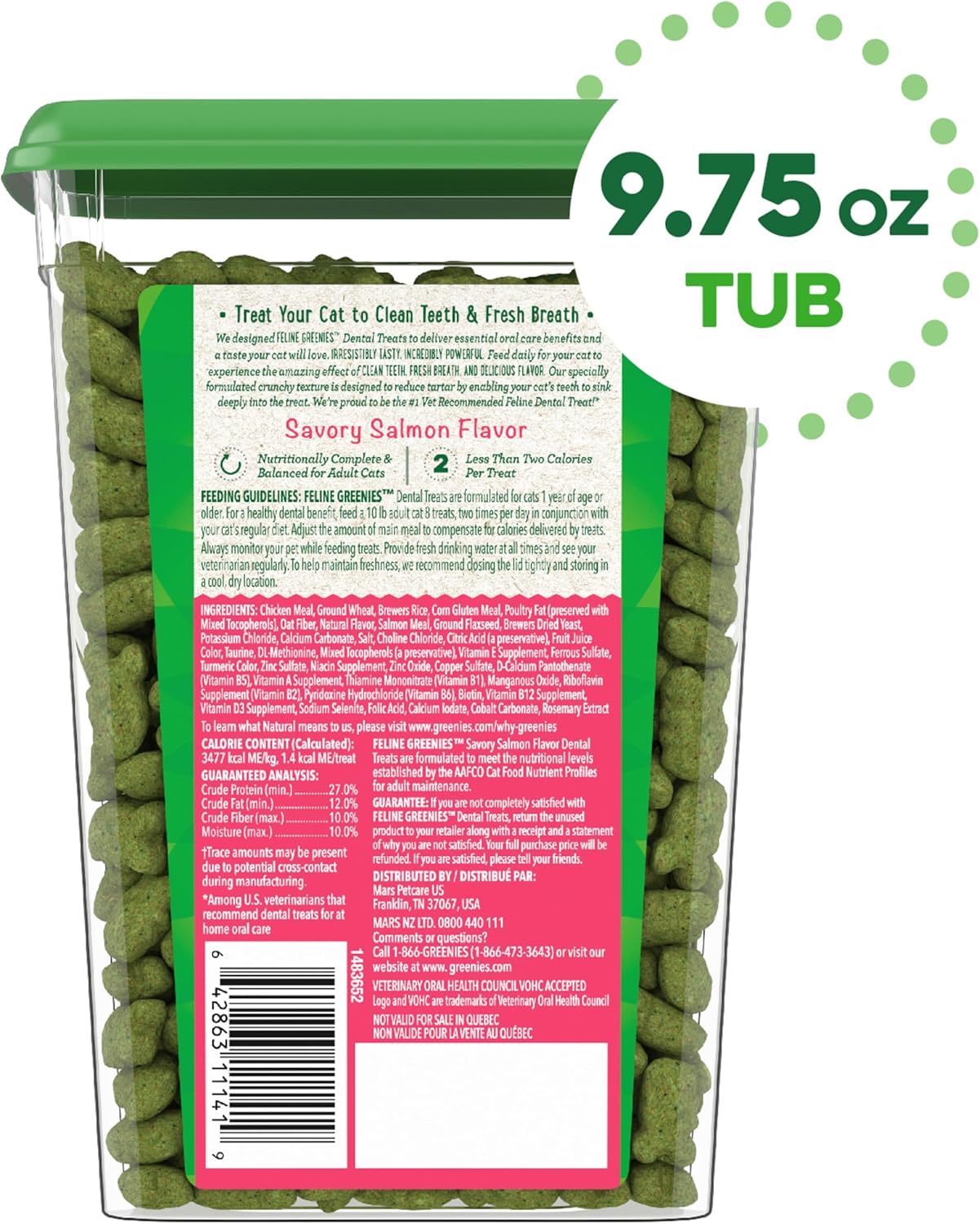 Greenies Feline Adult Dental Cat Treats Savory Salmon Flavor 277Gr.