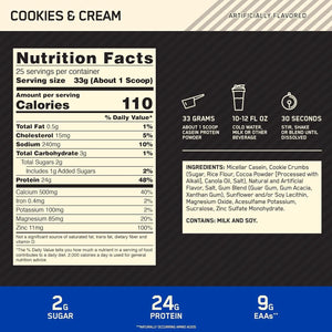 OPTIMUM NUTRITION - Optimum Nutrition Gold Standard 100% Micellar Casein Protein Powder Cookies and Cream 825Gr. - The Red Vitamin MX - Suplementos Alimenticios - {{ shop.shopifyCountryName }}