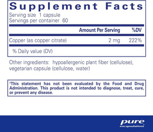 Pure Encapsulations Copper Citrate 60 Capsulas