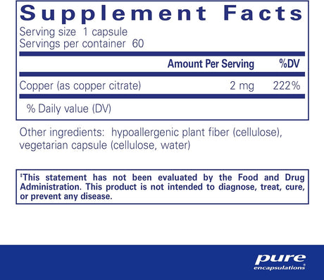 Pure Encapsulations Copper Citrate 60 Capsulas