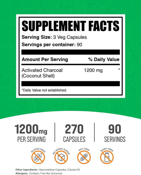 Bulk Supplements Activated Charcoal 1200Mg. 270 Capsulas