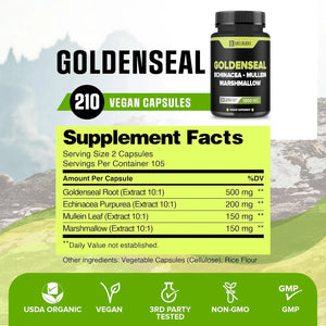 WELBUDA - WELBUDA Goldenseal Root Extract 10:1 with Echinacea, Mullein Leaf, Marshmallow 210 Capsulas - The Red Vitamin MX - Suplementos Alimenticios - {{ shop.shopifyCountryName }}