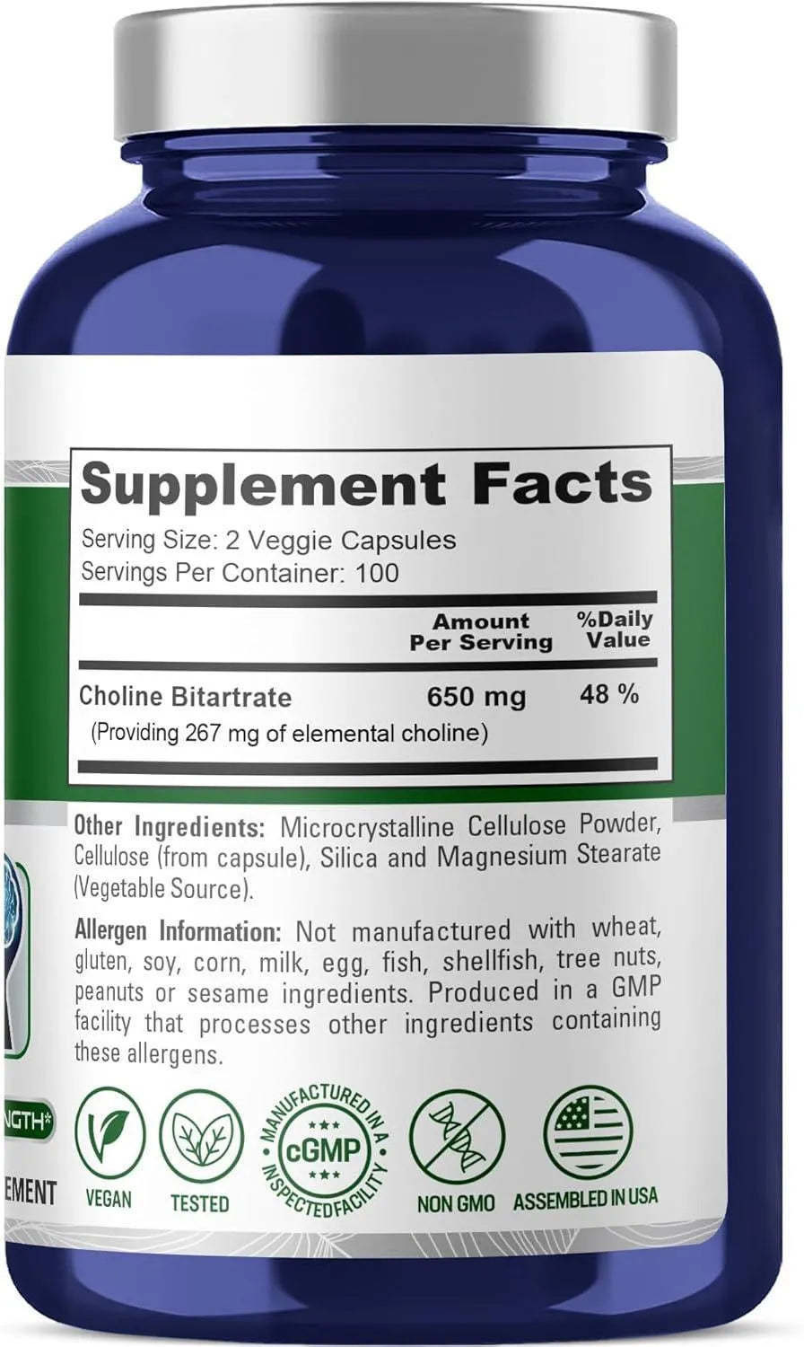 NUSAPURE - NusaPure Choline Bitartrate 650Mg. 200 Capsulas - The Red Vitamin MX - Suplementos Alimenticios - {{ shop.shopifyCountryName }}