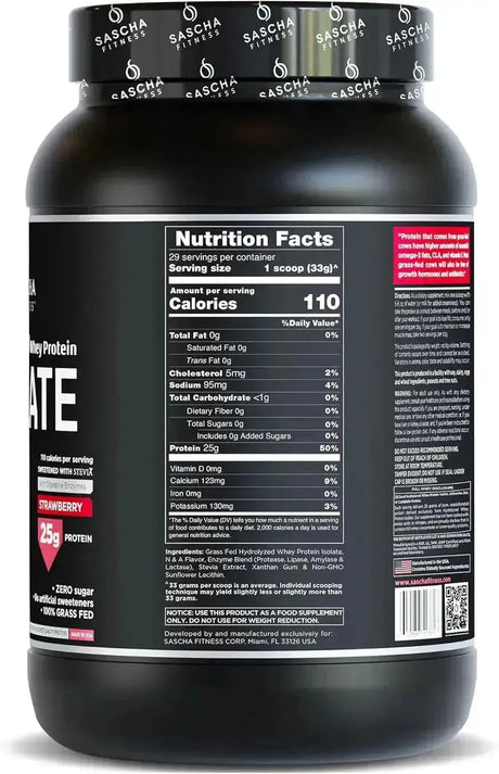 SASCHA FITNESS - SASCHA FITNESS Hydrolyzed Whey Protein Isolate Grass-Fed Strawberry 957Gr. - The Red Vitamin MX - Suplementos Alimenticios - {{ shop.shopifyCountryName }}